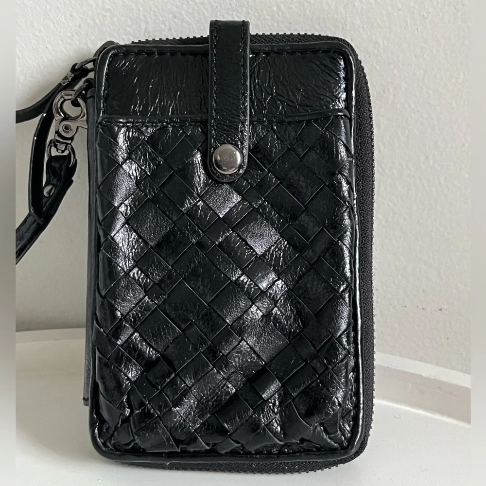 Elliot Lucca Black Woven Wristlet Wallet Money Cards Holder Clutch - Picture 3 of 12